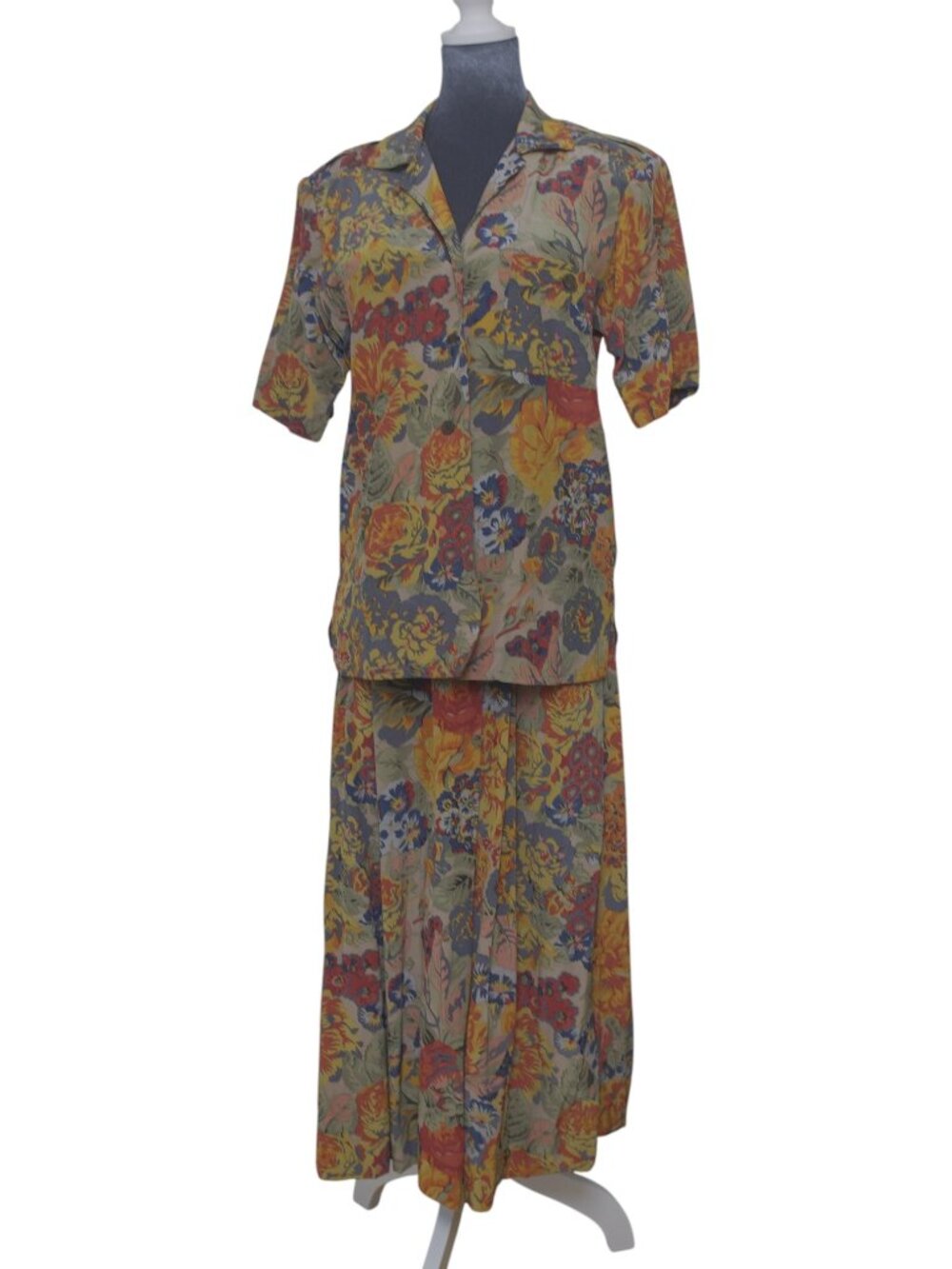 Vintage Ann Taylor Silk Tropical Skirt Set 6 Camp Shirt Resort Coastal Grandma